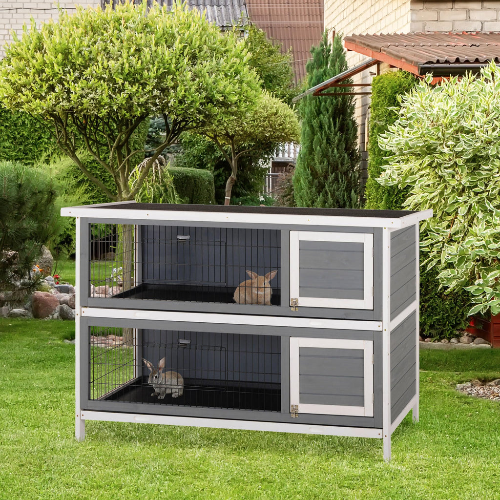 54" 2-Story Wooden Rabbit Hutch with Lockable Doors X98388
