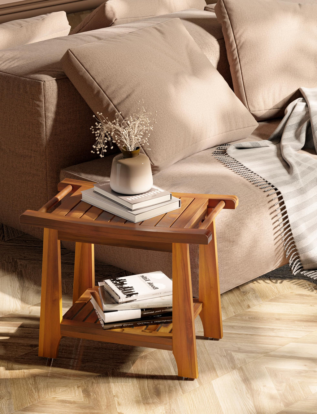 Teak Shower Bench with Shelf M940478